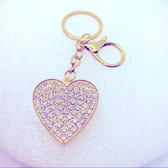 Purse Charm Key Chain Heart Crystals with Golden - Picture 2 of 7